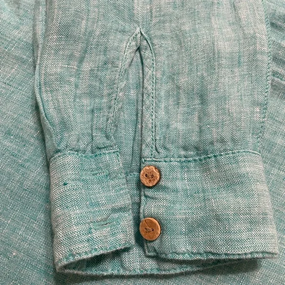 ๐ผJONES NY Green Turquoise Linen Classic Long Sleeve Button Down Shirt Medium - Picture 11 of 11